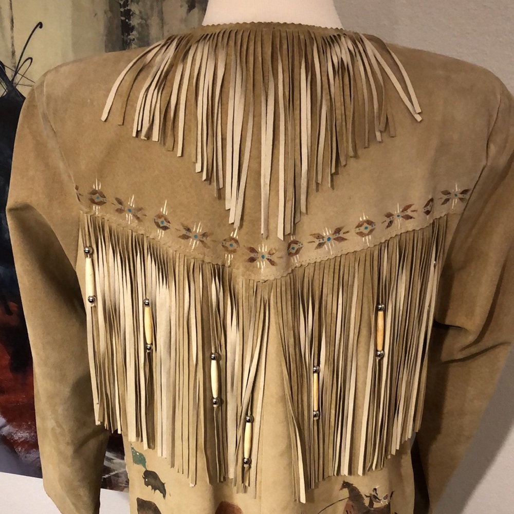Western Suede Hand Painted Jacket by Patty Lewis Native American - Picture 4 of 16